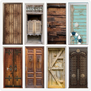 Retro Wooden Door Stickers PVC Waterproof Wallpaper For Doors
