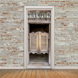 Retro Wooden Door Stickers PVC Waterproof Wallpaper For Doors