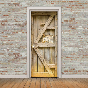Retro Wooden Door Stickers PVC Waterproof Wallpaper For Doors