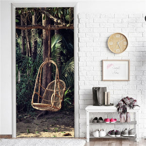 Retro Wooden Door Stickers PVC Waterproof Wallpaper For Doors