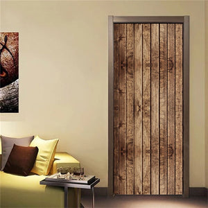 Retro Wooden Door Stickers PVC Waterproof Wallpaper For Doors